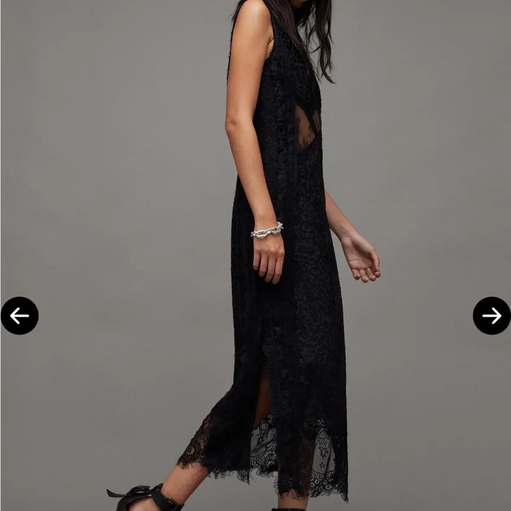 AllSaints Black Lace-Overlay Midi Dress - Picture 6 of 10